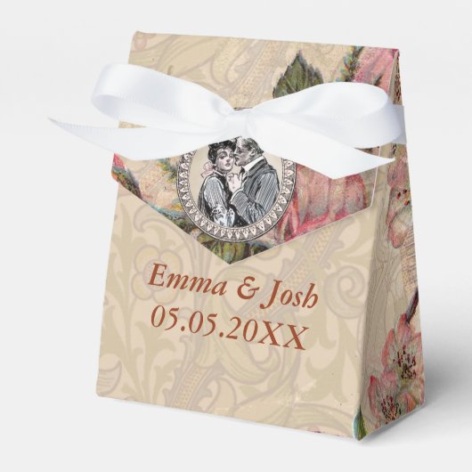 Trouw met Vintage Romantiek Koppel Antieke Rozen Bedankdoosjes (Voorkant Zijde)
