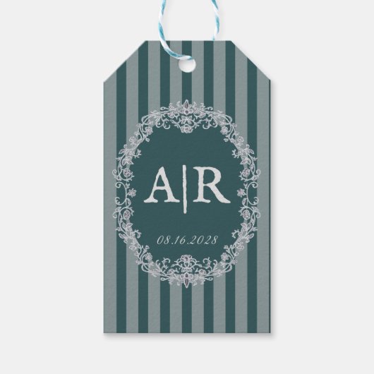 Trouw met Vintage Romantische Bloemige Monogram Cadeaulabel (Voorkant)
