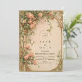 Trouw met Vintage Roos Boog Save The Date (Staand voorkant)