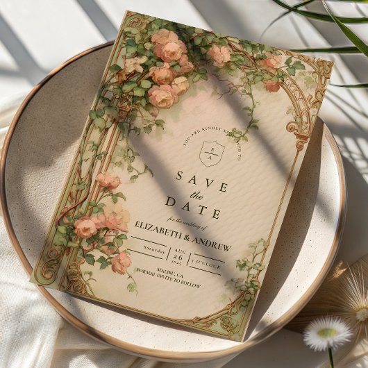 Trouw met Vintage Roos Boog Save The Date