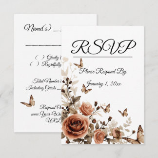 Trouw met Vintage Rozen & Vlinders RSVP Kaartje