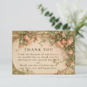 Trouw met vintage rozenboog bedankkaart (Staand voorkant)