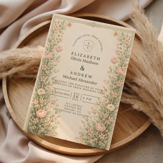 Trouw met vintage rozentuinboog kaart