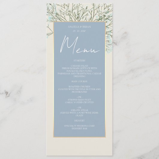 Trouw met Vintage Stofblauw Menu (Voorkant)