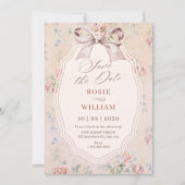 Trouw met vintage strik save the date (Voorkant)