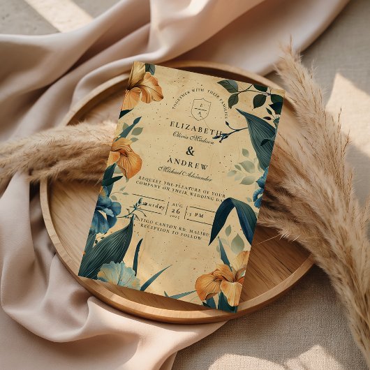 Trouw met Vintage Tropische Botanische Thema Kaart