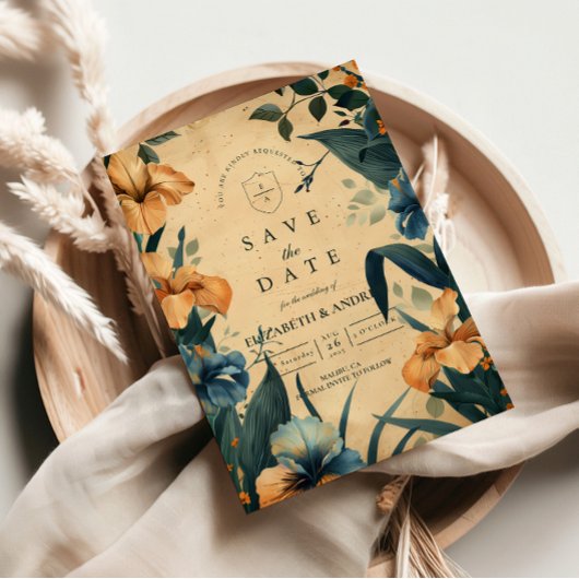 Trouw met Vintage Tropische Botanische Themas Save The Date