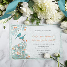 Trouw met Vintage Vogels Turquoise en Oranje Damas