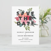 Trouw met Vintage Waterverf Botanicals Save The Date (Staand voorkant)