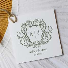 Trouw met wandelende roos sage monogram wapen bedankjes labels