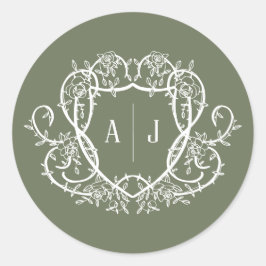 Trouw met wandelende roos sage monogram wapen stic ronde sticker