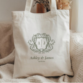 Trouw met wandelende rozentuin monogram crest tote bag