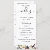 Trouw met Waterverf Bloemen in Roze en Pruimkleur Programmakaart (Voorkant / Achterkant)