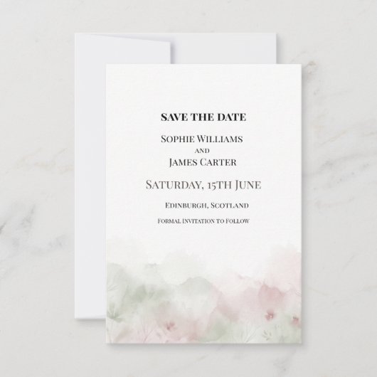 Trouw met waterverf roze save the date (Voorkant)
