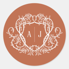 Trouw met wijnrank rozentegel Monogram Wapenschild Ronde Sticker