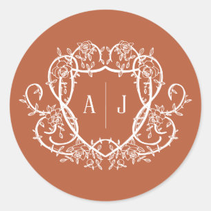 Trouw met wijnrank rozentegel Monogram Wapenschild Ronde Sticker