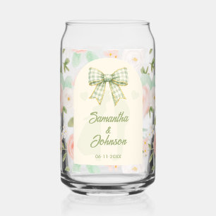 Trouw met wilde bloemen groene geruite strik blikvorm glas