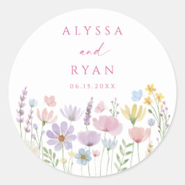 Trouw met wilde bloemen in pasteltinten ronde sticker