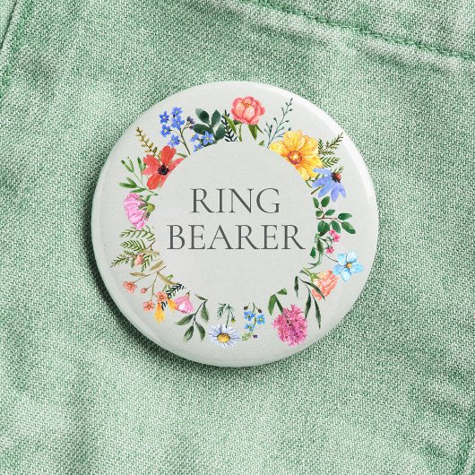 Trouw met wilde bloemen ringdrager  ronde button 3,2 cm