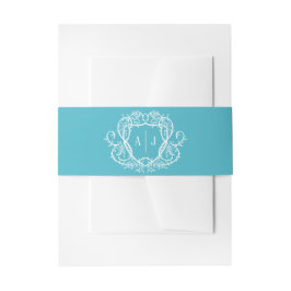 Trouw met wingerdrankroos turquoise monogram wapen uitnodigingen wikkel