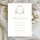 Trouw met wit bloemhydrangea-kam en gouden monogra kaart