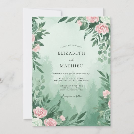 Trouw met zeeschuim roze blad kaart (Voorkant)
