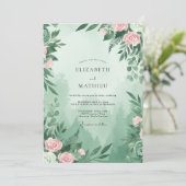 Trouw met zeeschuim roze blad kaart (Staand voorkant)