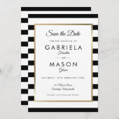 Trouw met zwart-wit streeppatroon save the date (Voorkant / Achterkant)