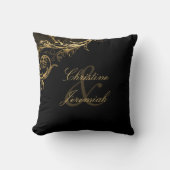 Trouw met zwarte gouden bloemendamask namen kussen (Voorkant)