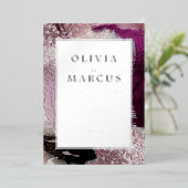 Trouw | Metaalachtige Cassis Plum Penseelstreken Folie Uitnodiging (Staand Voorkant)