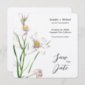 Trouw Minimalistische Calligrafie Bloem Save The Date (Voorkant / Achterkant)