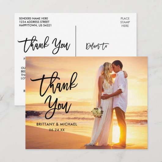 Trouw Moderne Blk Borstel Schrift Bedankt Briefkaart (Voorkant / Achterkant)