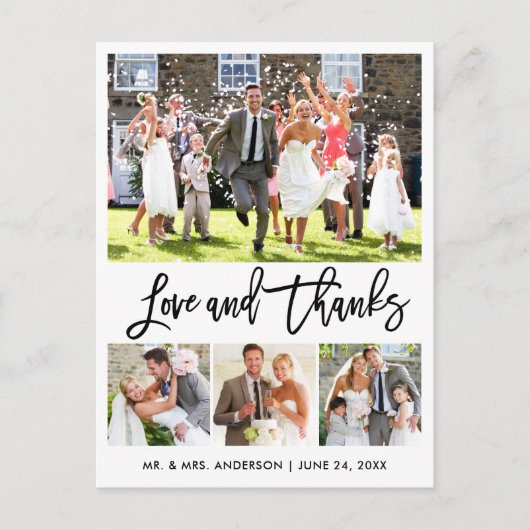 Trouw Moderne Borstel Schrift Liefde Dank Je 4 Fot Briefkaart (Voorkant)