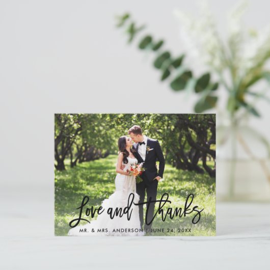 Trouw Moderne Borstel Schrift Liefde en Dank Briefkaart (Staand voorkant)