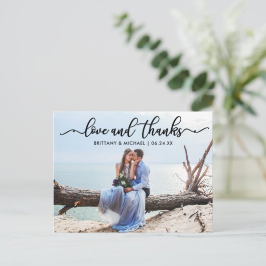 Trouw Moderne Calligrafie Liefde en Dank Foto Briefkaart (Staand voorkant)