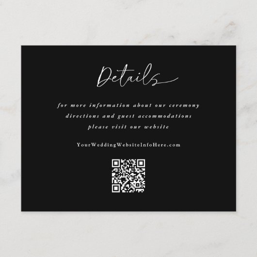 Trouw Moderne Handgeschreven Zwarte Details QR Cod Informatiekaartje (Voorkant)