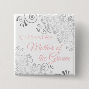 Trouw Moeder van de Bruidegom Naambordje Roze & Gr Vierkante Button 5,1 Cm