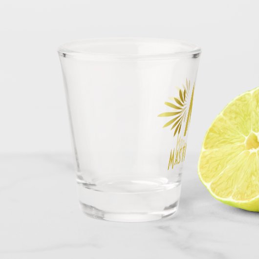 Trouw Monogram Achternaam Art Deco Gouden Bloemmot Shot Glas (Links)