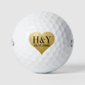 Trouw Monogram Initiaal Datum Gouden Hart Golfballen (Voorkant)