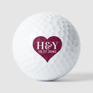 Trouw Monogram Initiaal Datum Rode Hart Golfballen