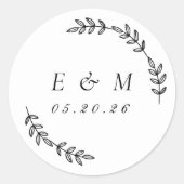 Trouw Monogram Lauwerkrans Ronde Sticker (Voorkant)