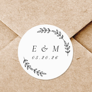 Trouw Monogram Lauwerkrans Ronde Sticker