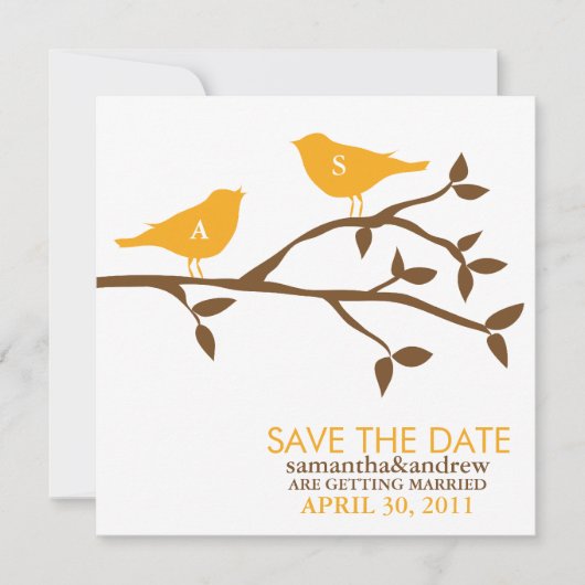 Trouw Monogram Liefdesvogels Save the Date (Voorkant)