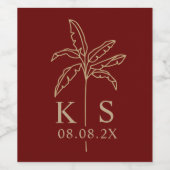 Trouw Monogram Logo Palmboom Wijnlabel Wijn Etiket (Enkel label)