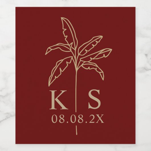 Trouw Monogram Logo Palmboom Wijnlabel Wijn Etiket (Enkel label)