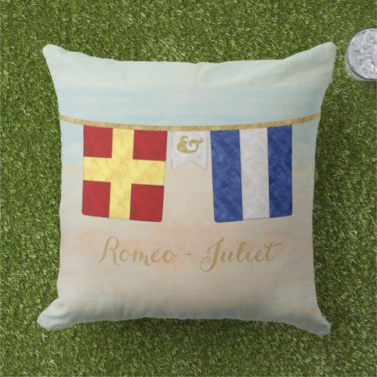 Trouw Monogram Maritieme Sein Vlaggen Waterverf Buitenkussen (Gras)