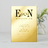 Trouw Monogram Massief Goud Folie Uitnodiging (Staand Voorkant)
