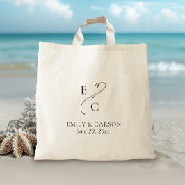 Trouw Monogram Minimalistisch Eenvoudig Elegant Zw Tote Bag