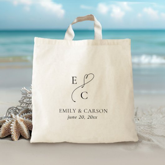 Trouw Monogram Minimalistisch Eenvoudig Elegant Zw Tote Bag