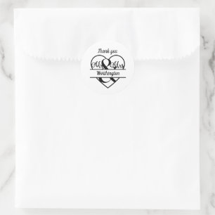 Trouw Monogram Naam Hart Zwart Wit Dank je wel Ronde Sticker